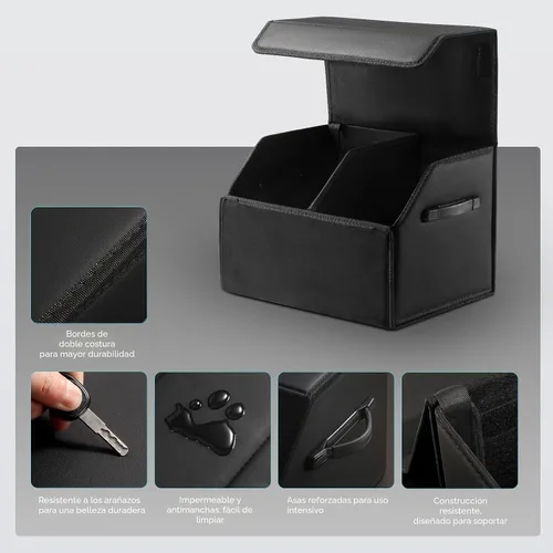 Miniatura 5 de Fyzeoty Organizadores de coche para maletero para SUV Sedán, caja de almacenamiento de cuero, tapa magnética, plegable y ajustable, 16.5 pulgadas