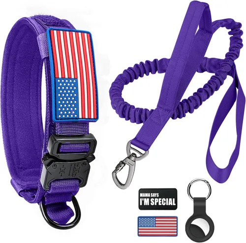 Miniatura 26 de Collar táctico militar para perro, nailon ajustable, hebilla de metal resistente con asa para entrenamiento, parches (verde, XL)