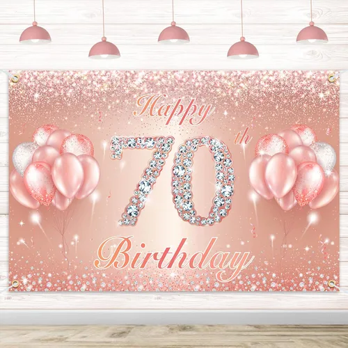 Miniatura 18 de Fondo de pancarta de feliz cumpleaños 10 – Suministros de decoración de fiesta de cumpleaños 10 para niñas o niños – Oro rosa 4 x 6 pies