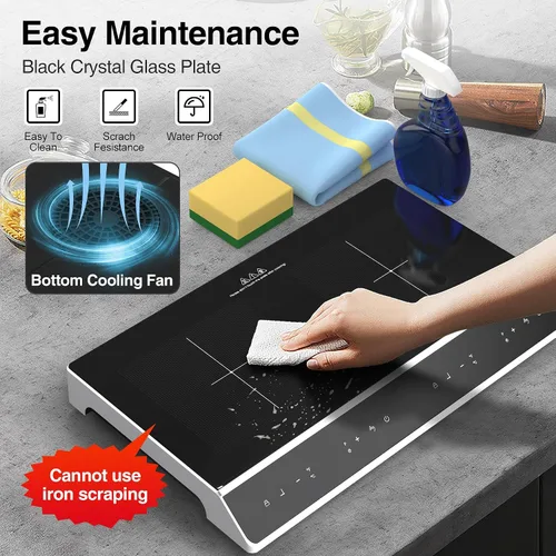 Miniatura 7 de GIHETKUT Placa de cocción de doble inducción, 4000 W, 2 quemadores, placa de inducción con pantalla táctil LED, 10 niveles de ajustes con bloqueo