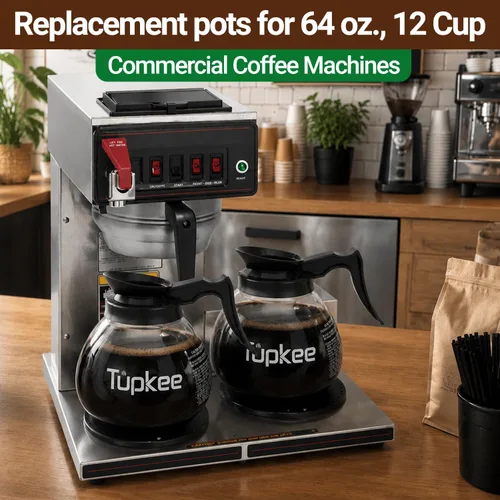 Miniatura 5 de Cafetera de repuesto de vidrio – Jarra de decantador de restaurante comercial resistente a los golpes, 64 onzas, 12 tazas, juego de 2 – 1 negro y 1