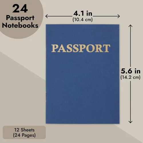 Miniatura 4 de Juvale Libro de pasaporte para niños, paquete de 24, 4.1 x 5.6 pulgadas, tapa suave azul y páginas lisas, cuaderno de pasaporte de juego