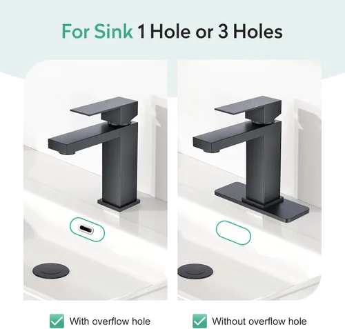 Miniatura 5 de Faustina Grifo de Baño Negro de 1 Agujero, Grifo de Baño de Una Sola Manija de Un Agujero con Ensamblaje de Drenaje Pop Up, Grifo de Tocador