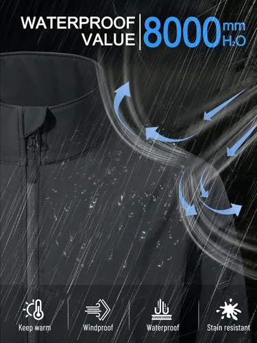 Miniatura 3 de ZITY Chaqueta Softshell Ligera para Hombre con Forro Polar Impermeable Chaqueta de Lluvia con Cremallera Carcasa Suave Cortavientos Rompevientos