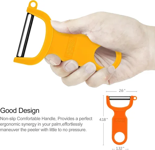 Miniatura 4 de Pelador de verduras original, peladores de patatas para cocina, hoja de acero al carbono, paquete de 3 unidades, naranja/azul/amarillo