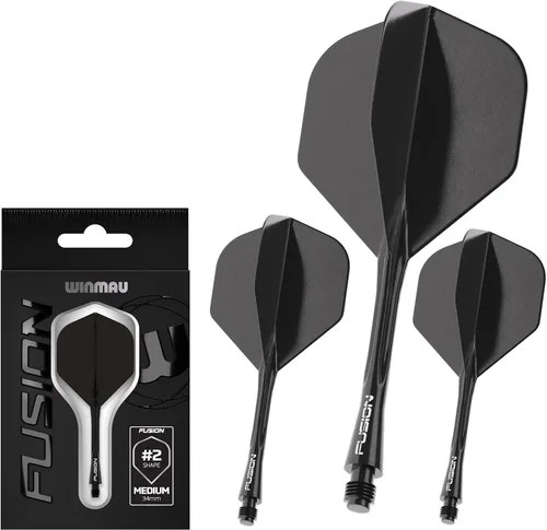 Dardos Winmau Fusion Sistema Integrado de Vuelo y Eje - Forma y Diseño No.2 - Disponible en Corto, Intermedio y Mediano - Claro, Rojo y Morado