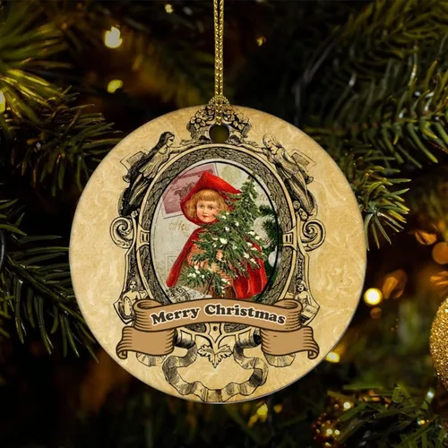 Cheyan Retro Christmas Theme Christmas Ornament, Christmas Tree Ornament for Christmas Home Decor Vintage Porcelain Ornament Xmas Hanging Ornament