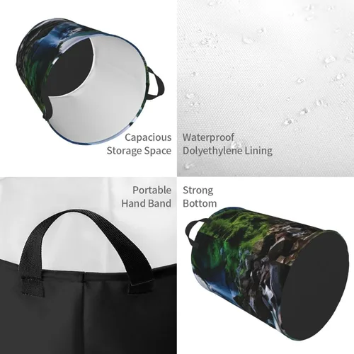 Miniatura 4 de Scenic mountain waterfall print Circular Hamper Waterproof Storage Bin Organizer Basket Laundry Hamper With Handles For Clothes Toys Small