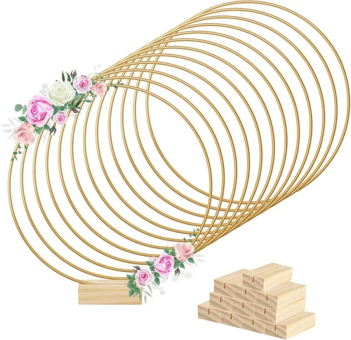 Miniatura 11 de BOUBONI 5 piezas de centro de mesa de aro floral de metal de 8 pulgadas con 5 soportes de madera para mesa de corona de metal soporte para centro