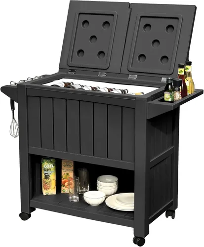 Miniatura 9 de YITAHOME Carro enfriador con ruedas de 80 cuartos de galón con abridor de botellas, enfriador portátil para patio con ruedas, carrito de bebidas