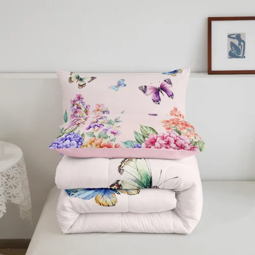 Miniatura 6 de Juego de edredón de mariposa morada tamaño individual para niñas y niños, ropa de cama rosa degradado, relleno de edredón de mariposa de ensueño