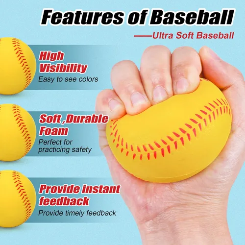 Miniatura 3 de Pelotas de béisbol de espuma, 9 pulgadas de pelotas de béisbol suaves de entrenamiento pelota de estrés con bolsa de cordón Amarillo