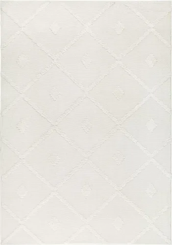Miniatura 3 de Antep Rugs Palafito 5x7 Alfombra de Área Interior Geométrica Shag Diamante de Pelo Alto-Bajo Texturizada (Blanco, 5'3" x 7'6")