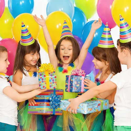 Miniatura 3 de PlandRichW Papel de regalo de cumpleaños, 4 divertidos diseños de fiesta, globos, arcoíris, cupcakes, confeti, plegado de 20 x 29 pulgadas, 12