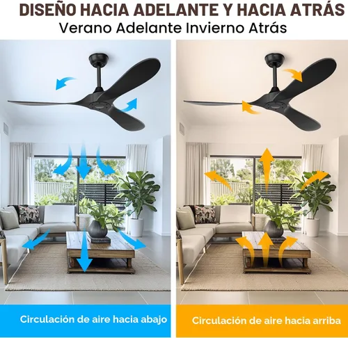 Miniatura 4 de Obabala Ventilador de techo negro para exteriores, ventiladores de techo de 52 pulgadas, sin luz con control remoto, 3 cuchillas, motor CC