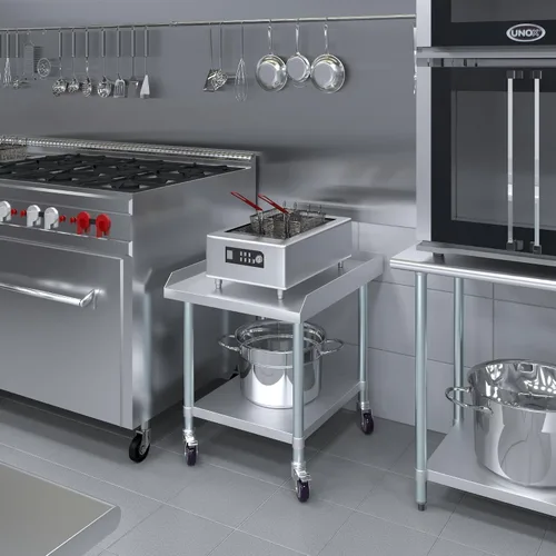 Miniatura 4 de AmGood Soporte para equipo de acero inoxidable con estante inferior + ruedas, resistente, grado comercial, certificado NSF