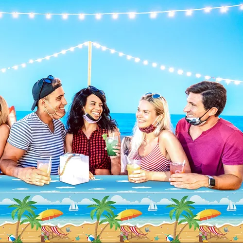 Miniatura 6 de Tiamon 3 manteles de playa de verano, decoración de fiesta, 54 x 108 pulgadas, plástico hawaiano Luau Tropical para verano, océano, mar, piscina