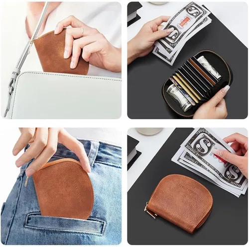 Miniatura 5 de CORALDAISY Cartera de piel vegana con tarjetero para tarjetas de crédito con cremallera, 2- marrón, Mini