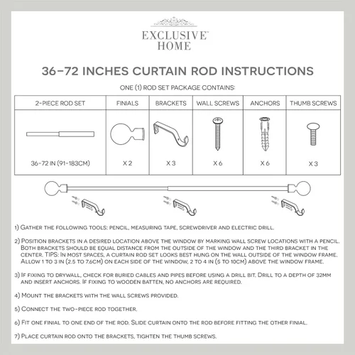 Miniatura 8 de Exclusive Home Curtains Ogee - Barra de cortina de 1 pulgada y juego de remates a juego, color blanco envejecido, ajustable de 36 a 72 pulgadas