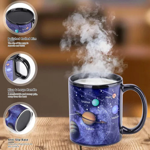 Miniatura 5 de Antner Taza de café con sistema solar que cambia de calor, taza de cerámica mágica sensible al calor, solo lavar a mano, regalos de astronomía