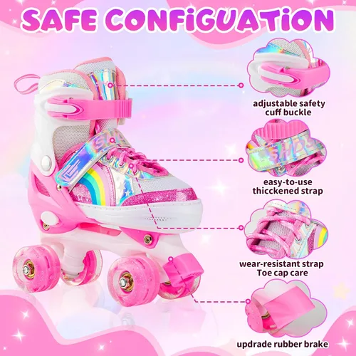 Miniatura 4 de SHDSL Patines de ruedas para niñas para niños principiantes 4 tamaños ajustables, patines de ruedas iluminados con 8 ruedas para niñas, patines