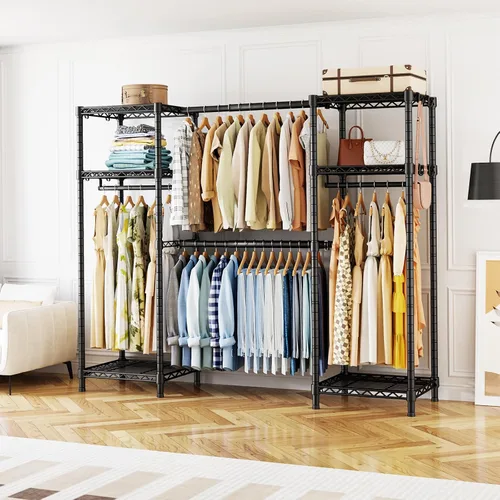 Miniatura 6 de Ulif E7 - Perchero para ropa, sistema de almacenamiento de ropa resistente con barras extensibles, perchero de metal con 6 estantes de alambre