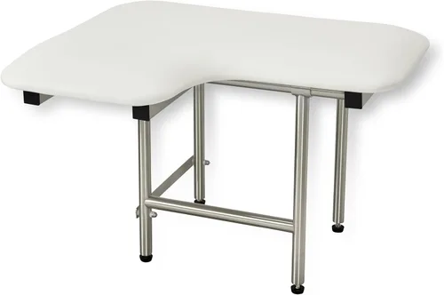 Asiento de ducha plegable para diestros de 32 x 22.5 pulgadas, para montaje en pared, acolchado blanco, con patas, cumple con ADA
