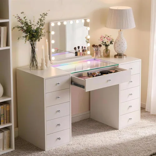 Miniatura 9 de VANITII - Espejo Hollywood con luces, altavoz con carga USB, espejo de maquillaje iluminado con bombillas, 3 modos de iluminación y espejo