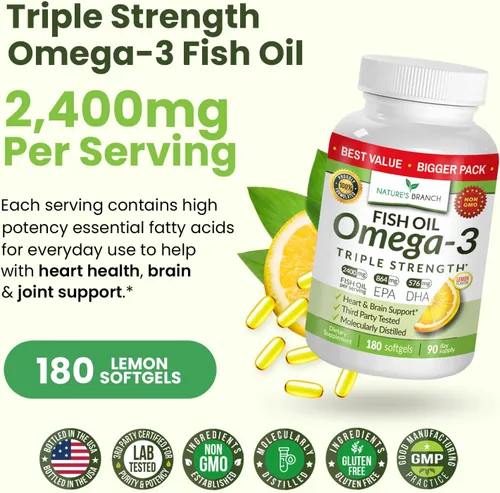 Miniatura 5 de Aceite de pescado Omega 3 de triple fuerza para la salud del corazón, el cerebro y los ojos - Aceite de pescado EPA y DHA para hombres y mujeres