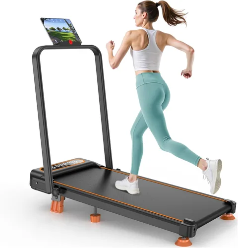Miniatura 10 de Walking Pad Treadmill with 12% Incline & Adjustable Height, 4 in 1 Walking Pad with Handle Bar, 3.5HP Foldable Under Desk Treadmill, Portable
