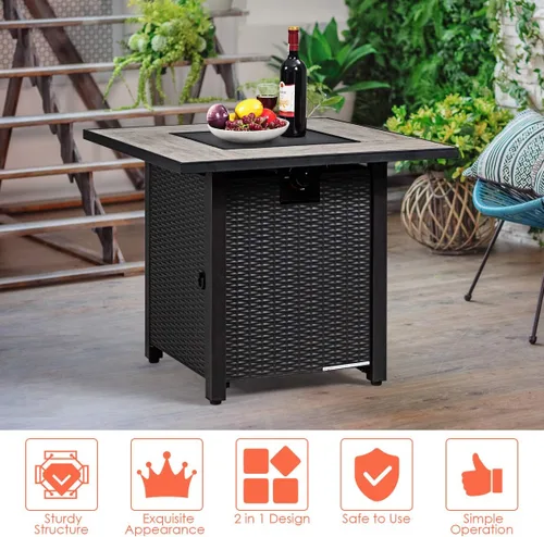 Miniatura 5 de Giantex Mesa para fogata de propano, 30 pulgadas, 50,000 BTU cuadrada de gas con mesa de cerámica, calentador de gas en relieve con roca de lava