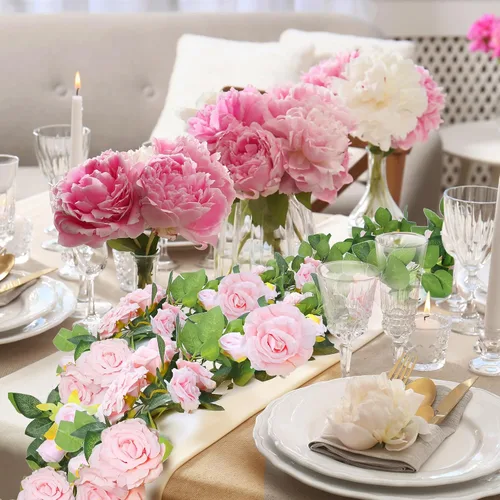 Miniatura 4 de Sggvecsy 2 piezas de 15.5 pies de enredadera de rosa artificial, guirnalda de flores falsas, guirnalda floral de seda sintética colgante, enredadera