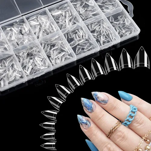 Miniatura 16 de Quaferen Puntas de Uñas de Almendra Medianas: 240pcs Puntas de Uñas Postizas Acrílicas Preformadas Forma de Almendra - 12 Tamaños Gel Suave