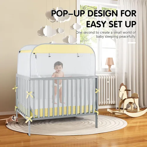 Miniatura 5 de Porayhut Tienda de campaña portátil de malla de seguridad para cuna de bebé, mosquitera desplegable, cubierta de malla transparente para bebés