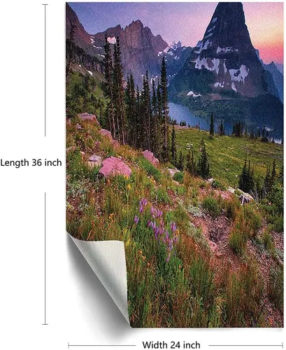 Miniatura 4 de Película escénica de verano para ventana, película de privacidad para ventana, prado floral silvestre en montañas alpinas, puesta de sol, Color 1