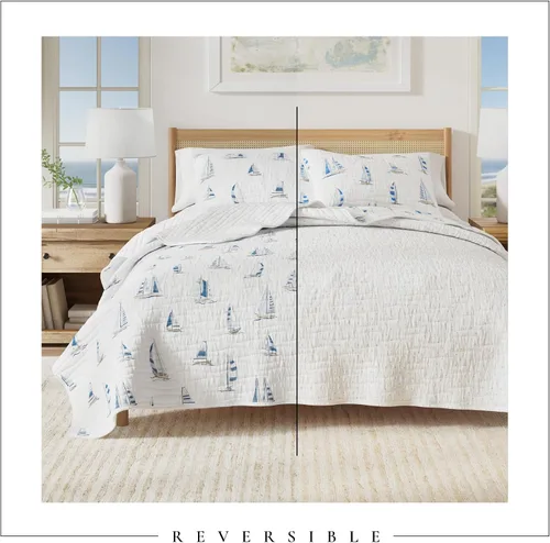 Miniatura 4 de Great Bay Home Juego de edredón costero, juego de ropa de cama náutica de 2 piezas, tamaño individual/individual XL, colcha reversible ligera