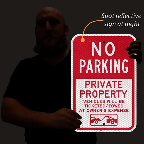 Miniatura 8 de SmartSign Letrero con texto en inglés "No Parking - Private Property, Vehicles Will Be Ticketed/Towed at Owner's Expense" Aluminio reflectante