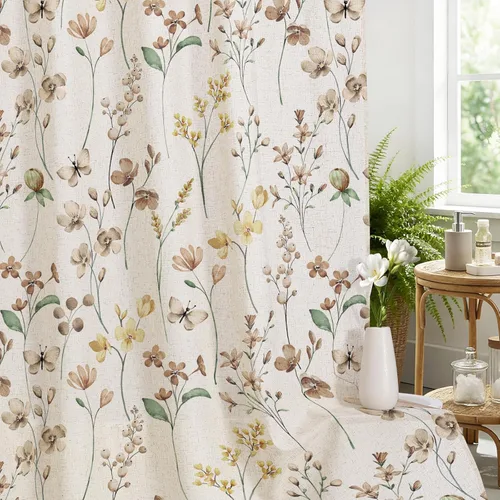 Miniatura 29 de Litabel Cortina de ducha con diseño floral de acuarela, cortina de ducha de flores de mariposa azul para baño, juego de cortina de ducha moderna