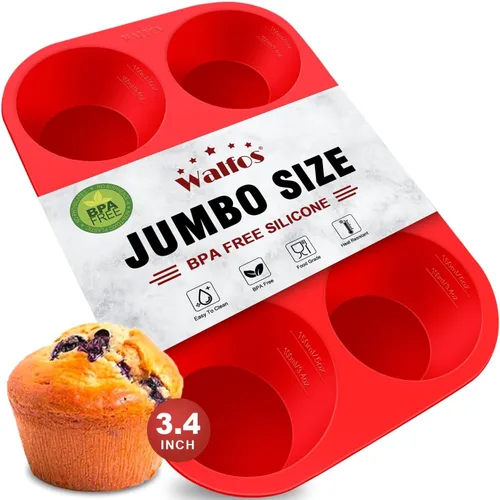 Miniatura 14 de Walfos Molde de silicona para magdalenas, juego de 3 moldes para magdalenas, incluye 24 tazas de mini moldes para muffins, 12 tazas regulares y 6