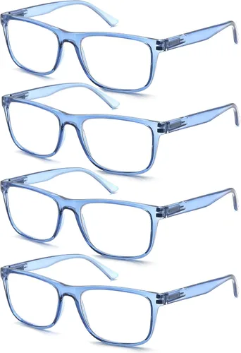 Miniatura 14 de Gafas de lectura 1.50 de gran tamaño cuadradas para hombres lectores marco negro paquete de 4, anteojos cómodos y ligeros para leer con bisagra