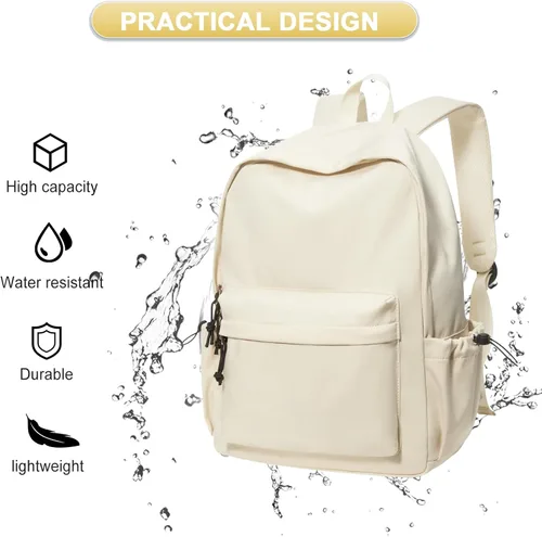 Miniatura 4 de Mochila ligera, mochila universitaria impermeable para lindas mochilas estéticas, mochila casual para hombres y mujeres (beige)