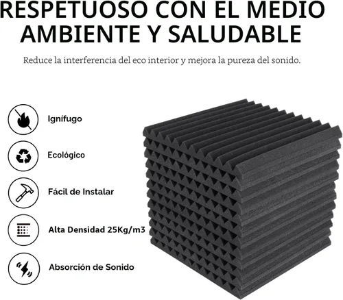 Miniatura 3 de Focusound - Paquete de 52 paneles de espuma acústica de 1 x 12 x 12 pulgadas, paneles de espuma de insonorización con cancelación de ruido, paneles