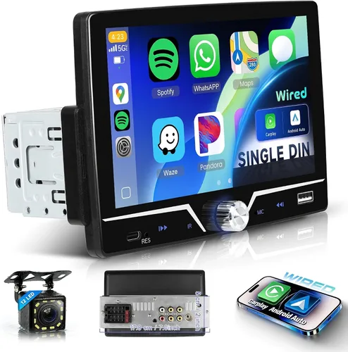 Radio DIN individual con CarPlay con cable y Android Auto, pantalla táctil HD de 7 pulgadas, estéreo de coche de un solo DIN con enlace de espejo,