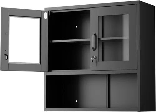 Miniatura 13 de VINGLI Armario de Pared para Garaje con Puertas con Cerradura y Estante Ajustable, Gabinete de Pared de Metal, Gabinete de Almacenamiento Superior
