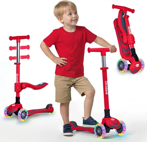 Miniatura 16 de SKIDEE Kick Scooter for Kids Ages 3-5 Foldable 3 Wheel Scooter with Lean-to-Steer, Adjustable Height, Removable Seat & LED Light Wheels Toddler