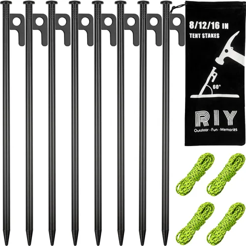 Paquete de 8 estacas de metal resistentes para tienda de campaña para camping, estacas de acero de 12 pulgadas, irrompibles e inflexibles