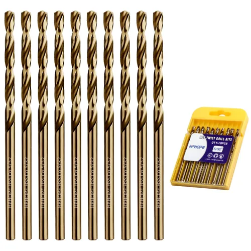 Miniatura 11 de Brocas de cobalto de 1/4 pulgada 10 piezas - Juego de brocas de metal con torsión de HPHOPE M35 HSS, brocas de trabajo de longitud y vástago recto