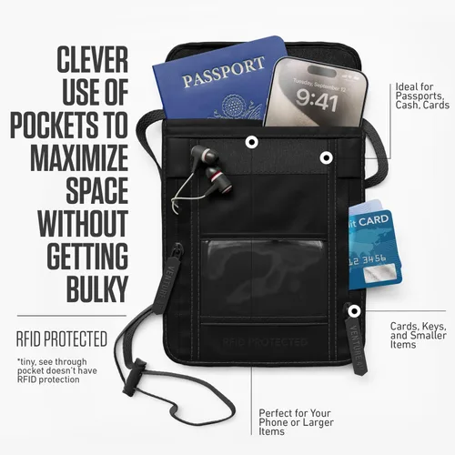 Miniatura 68 de Venture 4th bolsa de cuello de viaje con traba RFID, gris), V4-01-NP-GR