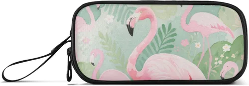 Nylon Pencil Bag School Supplies Jungle Animal Flamingo Pink Green Big Capacity Pencil Case With Zipper Stationery Organizer for Preppy School