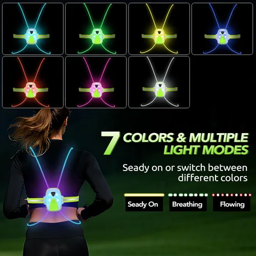 Miniatura 2 de LED Reflective Running Vest Lights for Runners, Running Lights with Front Light, Safety USB Rechargeable Reflective Night Lights For Men/Women Verde